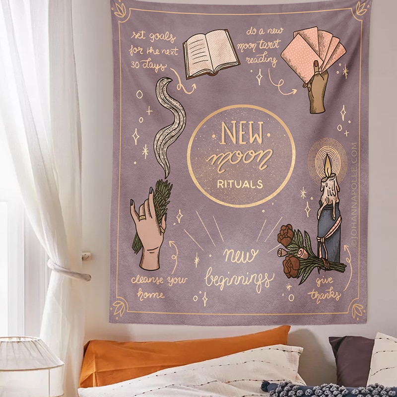 Tenture murale de Tarot de lune, tapisserie de Tarot de sorcellerie, Style bohémien, décoration de maison, matelas Hippie, décor de chambre à coucher,