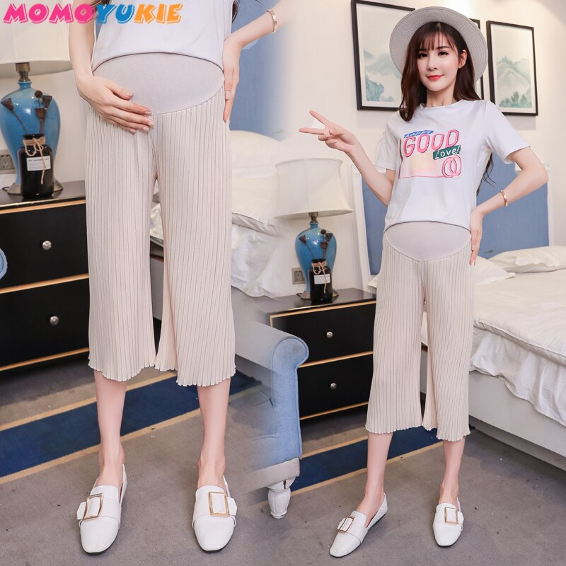 Gravidbyxor vid ben byxor gravid byxa kontor capris gravid byxa kvinnor graviditet veckade byxor plus size gravidbyxor