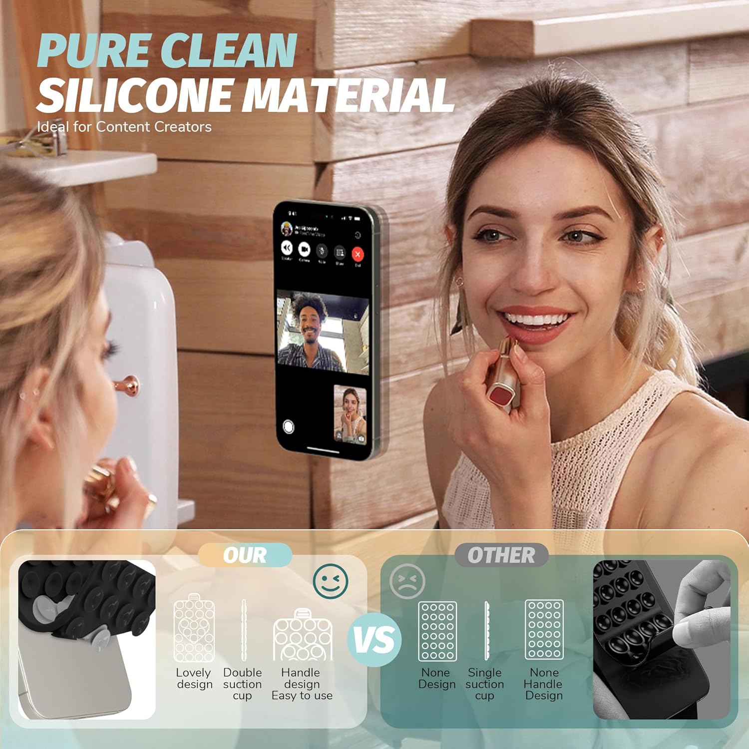 Support d'aspiration de téléphone Double face en forme de coeur, ventouse en Silicone polyvalente, étui de téléphone, poignée de téléphone collante