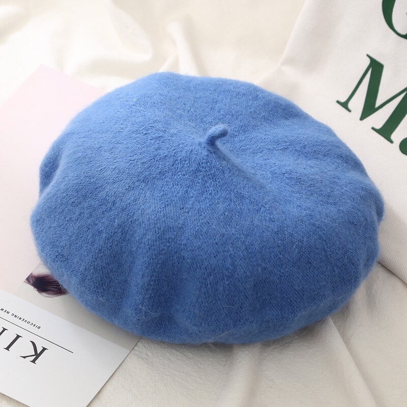 Hat Sell Cheap Women Wool Solid Color Beret Female Bonnet Caps Winter All Matched Warm Walking Hat Cap: Sea blue