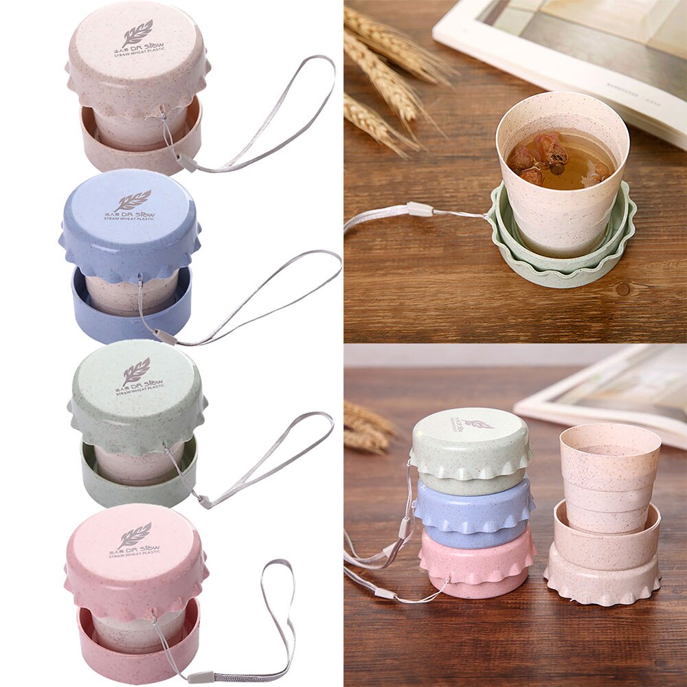 Vaso plegable de plástico para agua de trigo, taza plegable, telescópica, fácil de llevar, abatible, plano