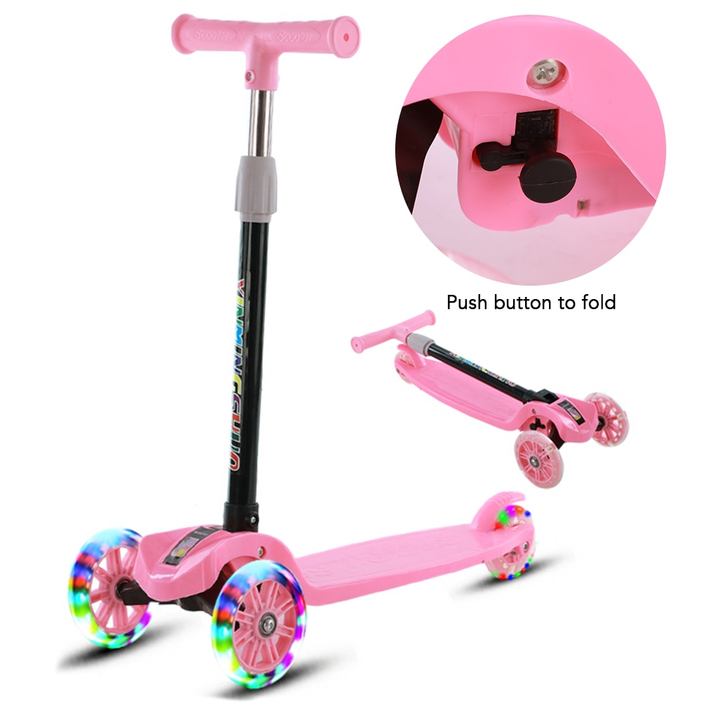 Kids 3 Wheel Scooter Foldable Adjustable Height City Scooter for Boys Girls Age 2 - 12 Foot Scooters LED Light Up Wheels