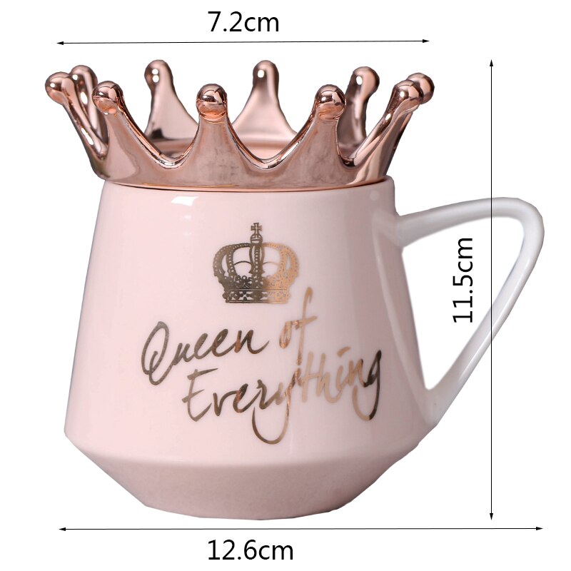 Criativo coroa cerâmica caneca rosa bonito caneca de café nórdico copo de leite com colher tampas café xícara de chá canecas de água lembranças do feriado presente