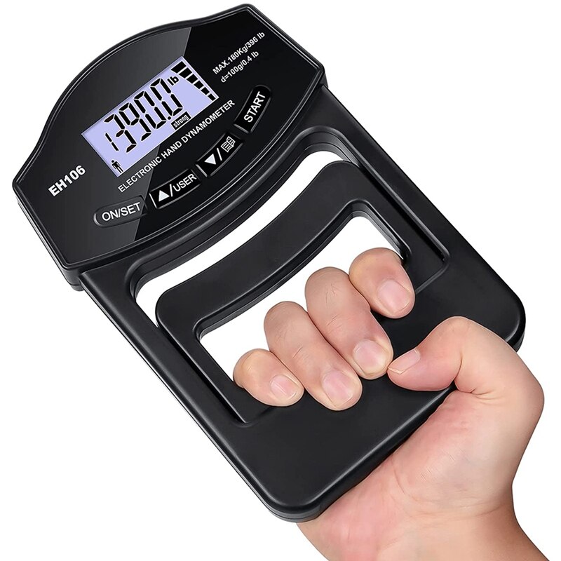Probador de fuerza de agarre, dinamómetro de mano Digital 396Lbs/180Kg, medidor de fuerza de agarre con pantalla LCD USB, dinamómetro de agarre de mano: Default Title
