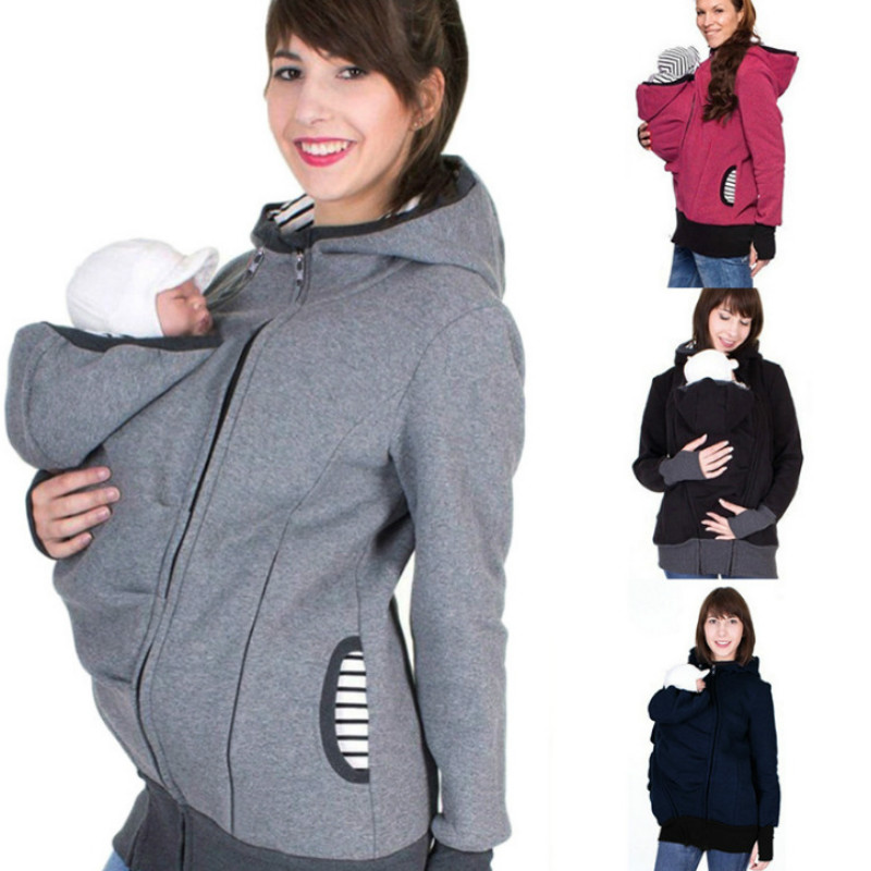Vrouwen Moederschap Uitloper Baby Pouch Carrier Verpleging Hoodie Kangoeroe Rits Voor Zwangerschap Jas Vrouwen Borstvoeding Hooded Tops