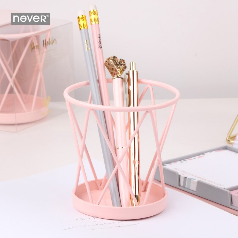 Jamais Macaron rose métal porte-stylo crayon tasse fournitures de bureau maille organisateur de bureau accessoires filles d'affaires papeterie