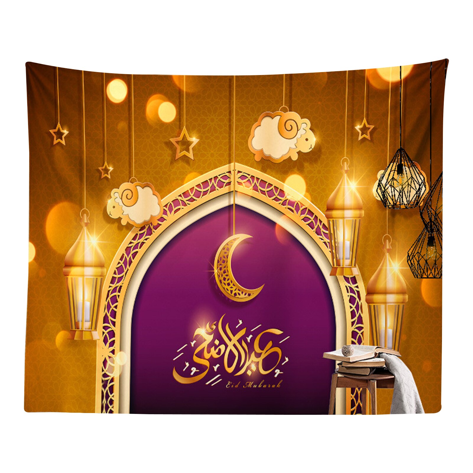 El musulmán Eid Mubarak imprimir tapiz impermeable de piel de melocotón oración comedor tapices para colgar en la pared Ramadán Kareem decoración de la habitación: 05
