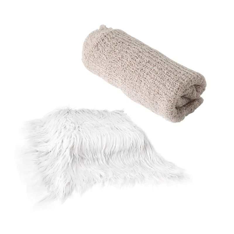 2 uds accesorios de fotografía recién nacido manta de bebé envoltura para fotografía Shaggy alfombra U50F: 3