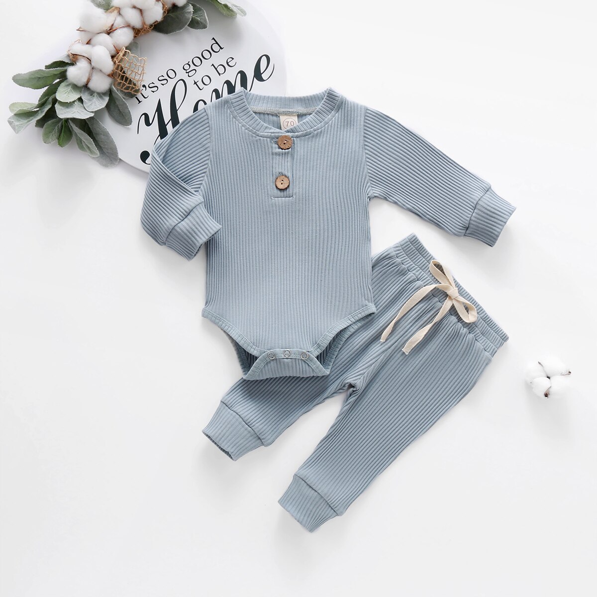 Casual 0-24M Newborn Baby Clothes 2Pcs Cotton Comfortable Solid Infant Boys and Girls Suit Long Sleeve Romper+ Pants: D / 24M
