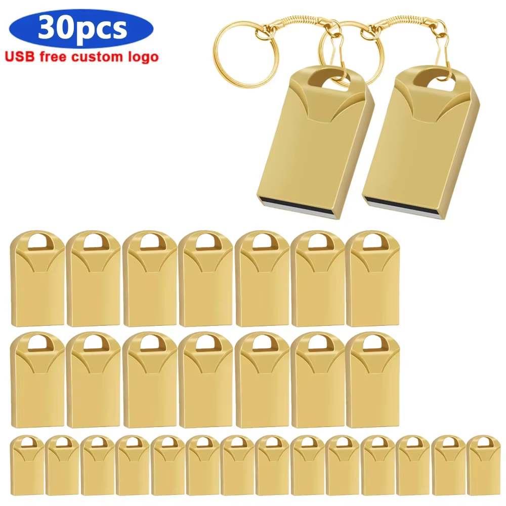 30 teile/los Individuelles Logo USB-Stock Kuli Antrieb USB 2,0-Stock 64GB 32GB 16GB Blitz-Speicher Stock 128GB U Disk für Fotografie: Gold / 1GB