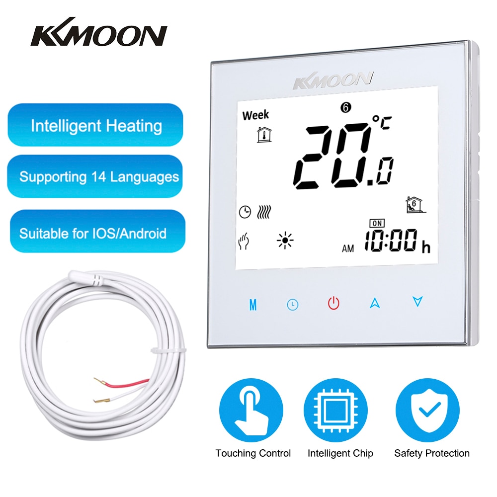 Kkmoon termostater digital gulv wifi opvarmningstermostat til varmesystem gulvluftsensor rumtemperaturregulator: Hvid ingen wifi