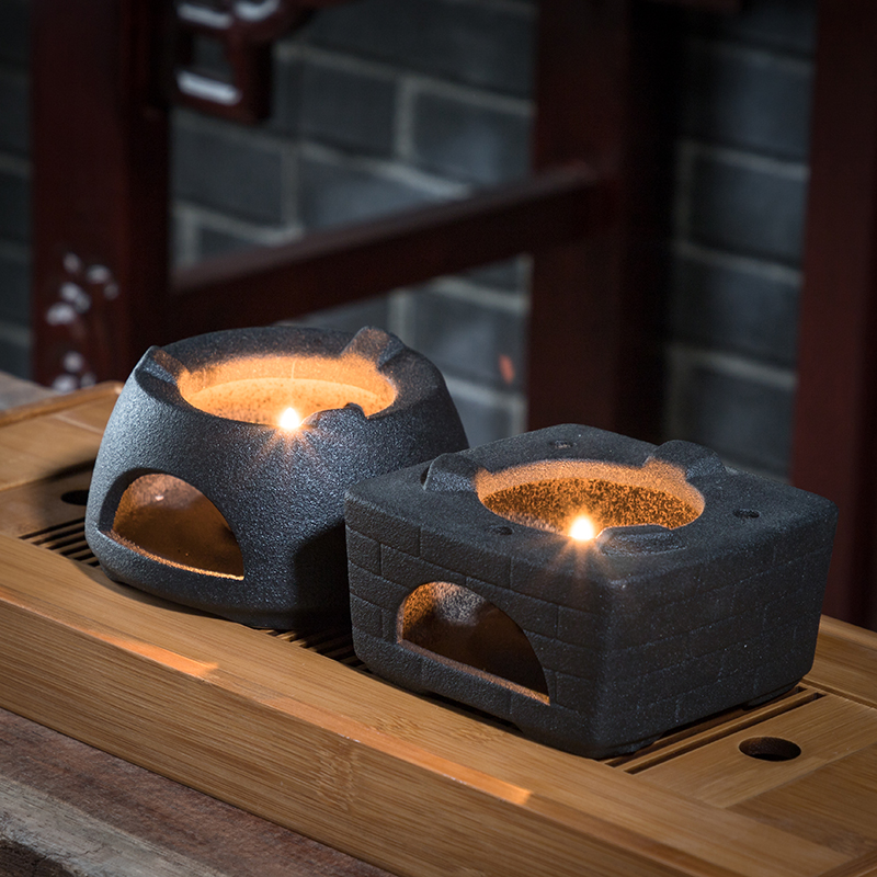 Zen Japanese Style Candle Heating Base Vintage Coarse Pottery Tea Pot Insulation Base Ceramic Kung Fu Tea Set Warmer Accessories