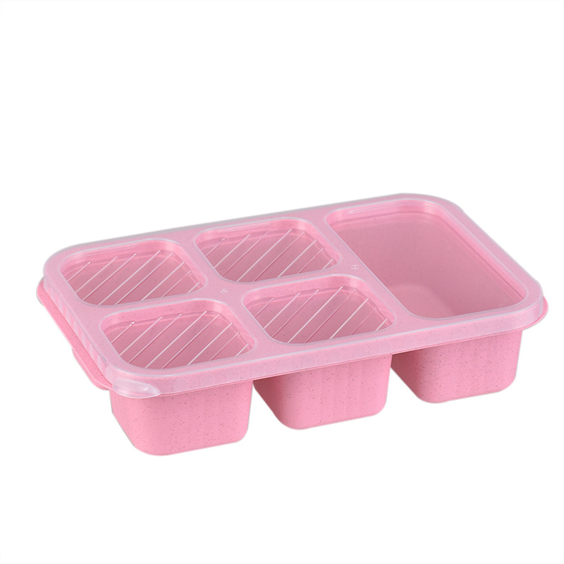 Lunchbox met vijf compartimenten en deksel, thee- en snackbox, lunchbox van tarwestro, bento-box, vershoudbakje voor snacks, snackbox.: Zilver
