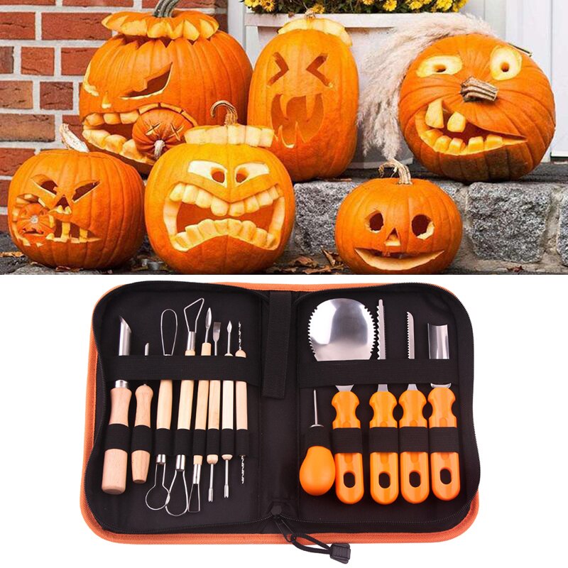 Halloween græskar skæresæt rustfrit stål skære køkken frugt grøntsag skære græskar lampe holdbart udskæringsværktøj
