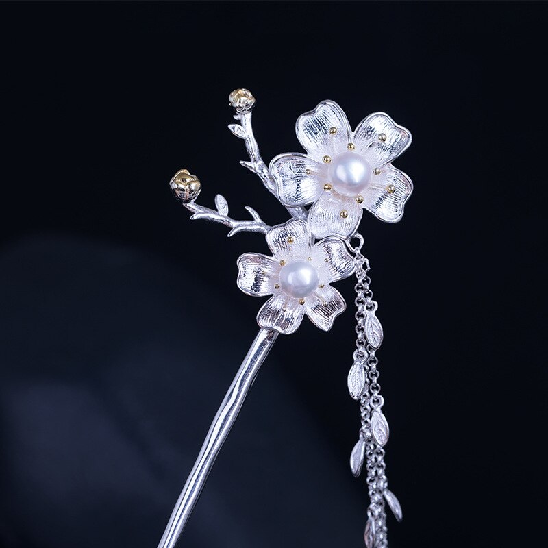 Sakura Bloem Haar Accessoires Voor Vrouwen Bruiloft 925 Sterling Zilveren Chinese Japanse Haar Steekt Bruids Sieraden Haar Stok: tassel hair stick