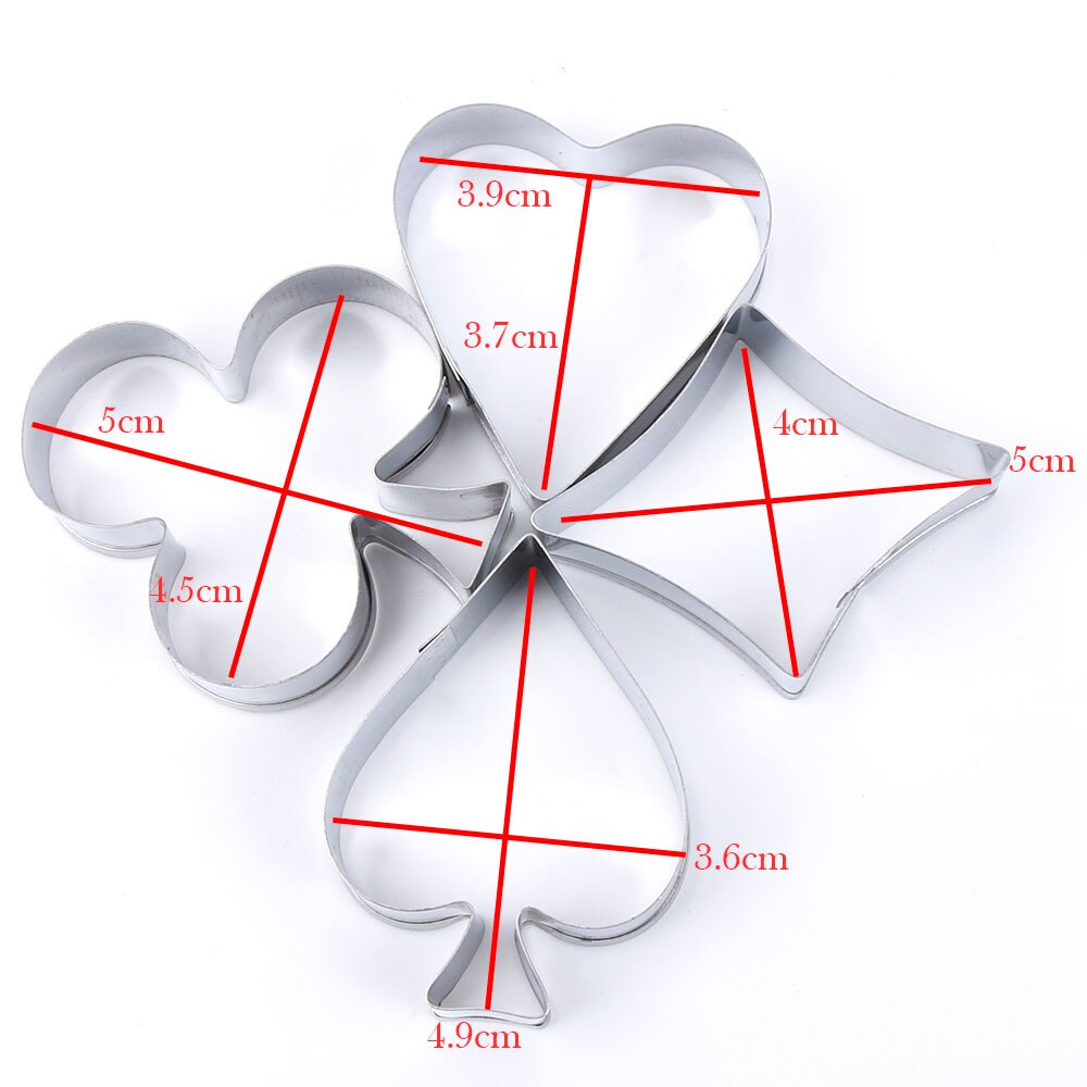 4 stks/set Poker Cookie Mold Rvs Speelkaarten Cake Fondant Mold Spade Heart Club Diamond Biscuit Cutter