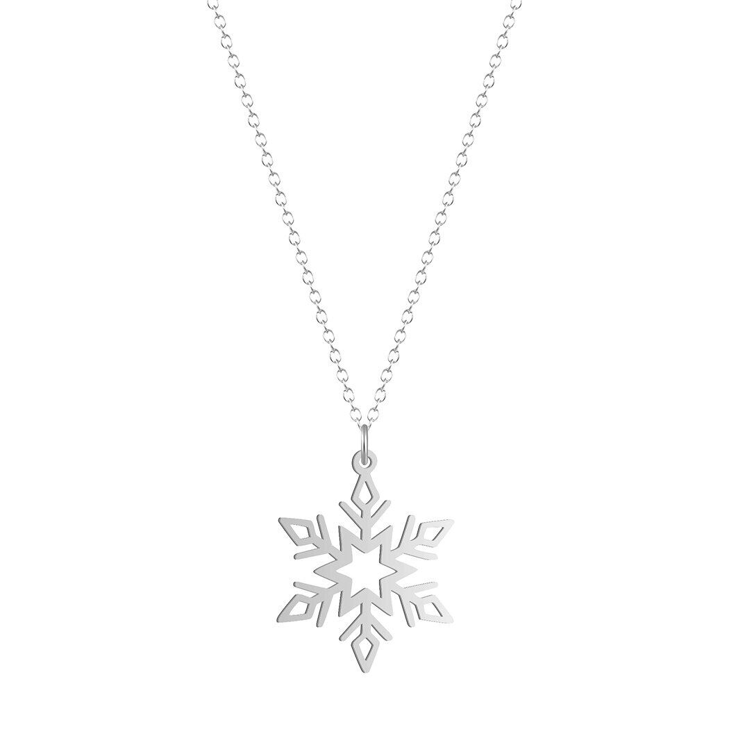 Kinitial Sowflake Anhänger Halsketten für frauen Halsband Schnee Flocke Charme Blume Halskette Schmuck Zubehör: Silber überzogen