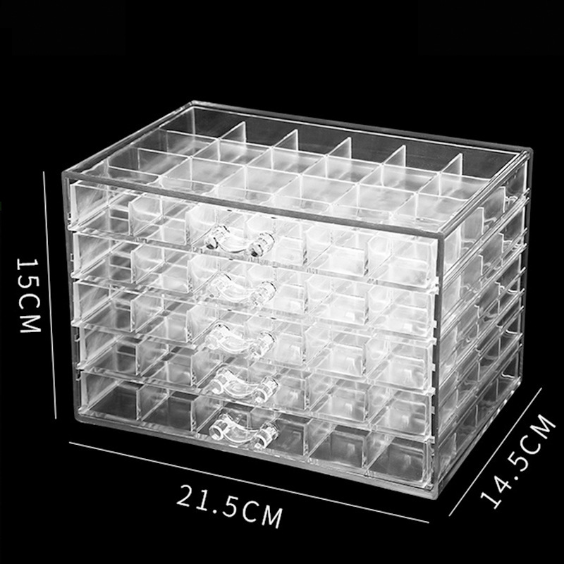 120 gitter negle smykker opbevaringsboks 5- lag gennemsigtig smykker opbevaringsboks diamant arrangør display stativ akryl skuffe plast