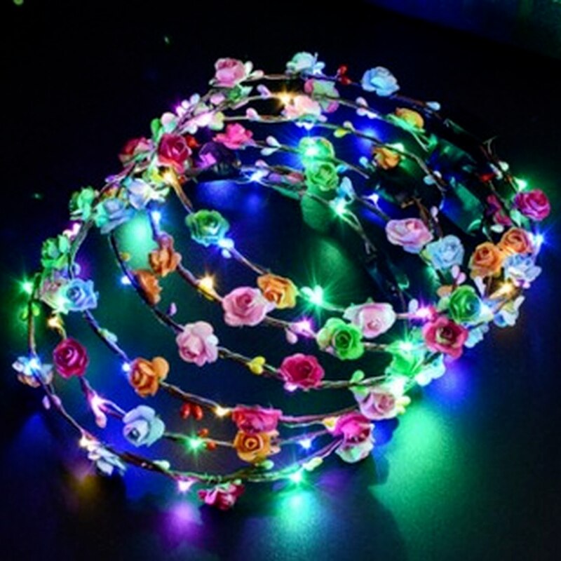 24Pcs Led Gloeiende Kroon Bloem Haarband Krans Party Kinderen Meisje Vrouwen Hoofdband