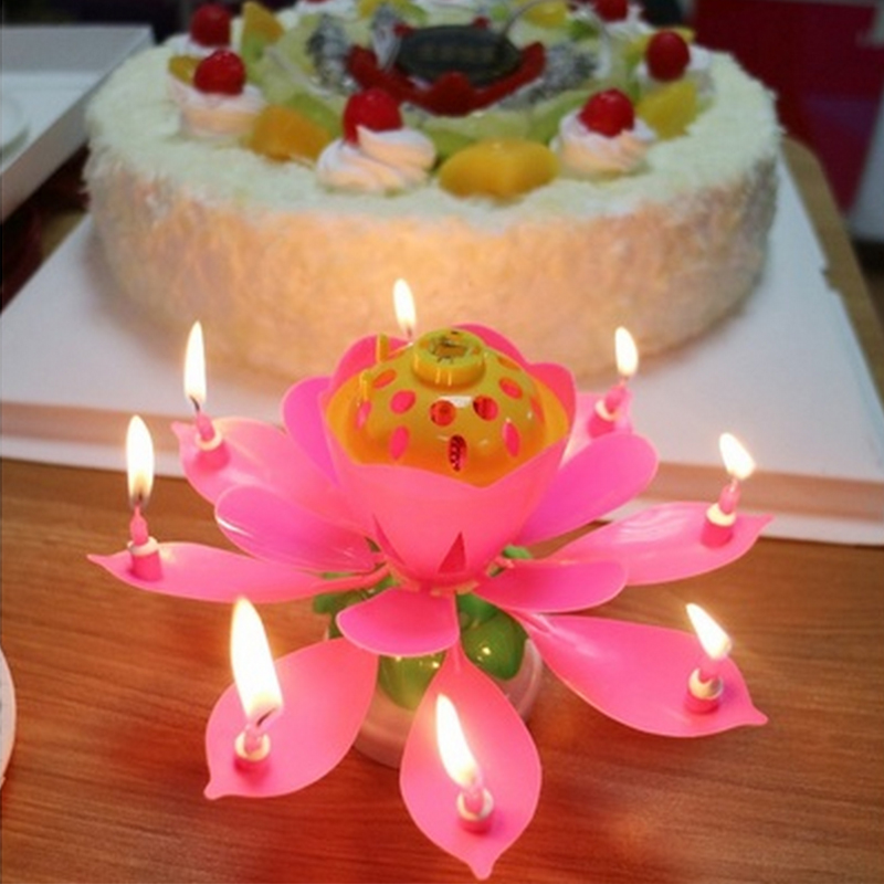 Musical Birthday Candle Romantic Musical Lotus Flower Happy Birthday Party Music Candle Lights Wedding Decor