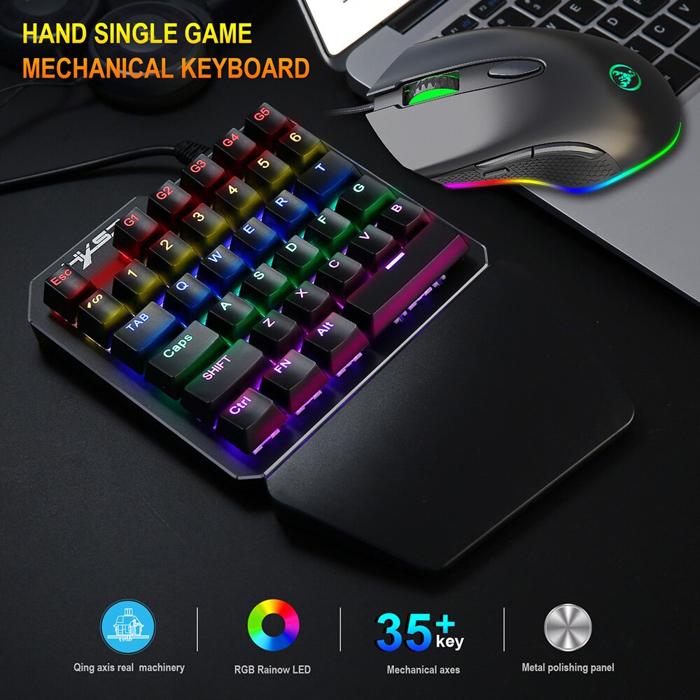 HXSJ Keyboard Mouse Combo 35Key Mechanical Mice 4800DPI 6 Buttons Breathing Backlit One-handed Gaming Keyboard Mouses USB Wired