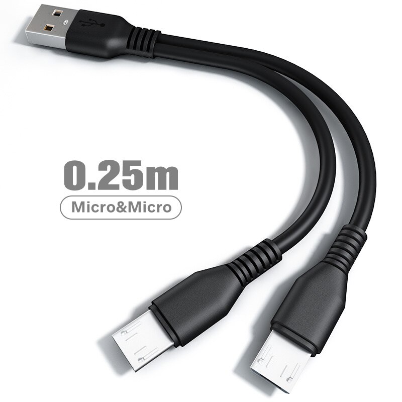 2 em 1 usb c cabo do telefone móvel carregador cabo divisor micro usb curto cabo para vivo oppo tipo c cabo de carga para xiaomi huawei: micro usb 1to2 25cm