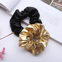 Bandana de piel sintética para niña y mujer, bandas elásticas para pelo, coletero, accesorios para el cabello, color dorado y negro, novedad de