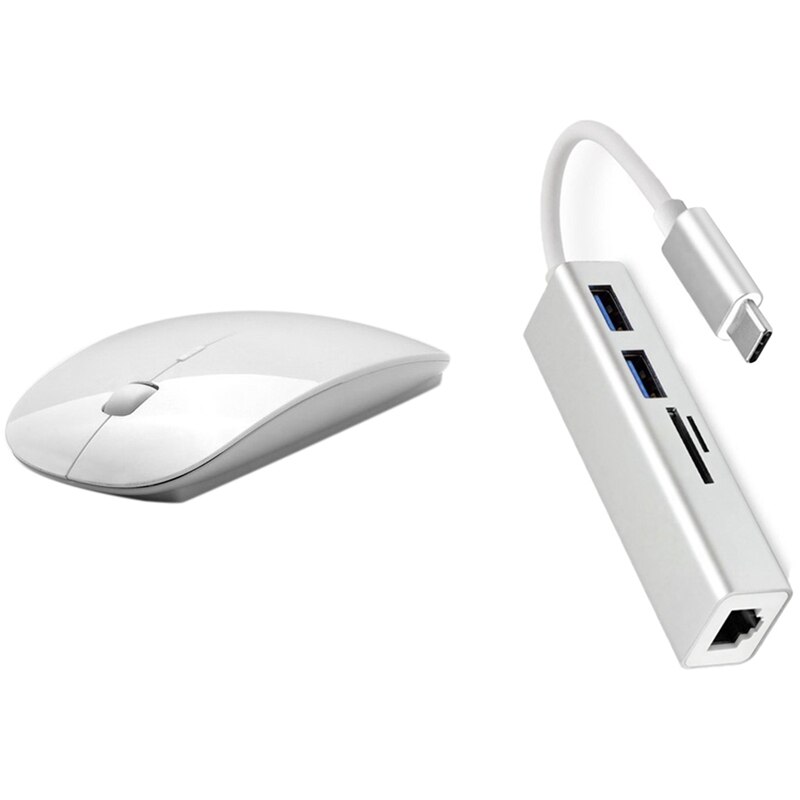 2.4G Wireless Mouse Bluetooth Battery Mouse (Excluding Battery) with USB C Hub 5 in 1 High Speed USB Type C Adapter