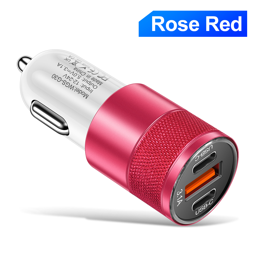 Cargador de coche 3.1A 1USB + 2 tipo C, adaptador de teléfono de carga rápida para Xiaomi, Huawei, cargador de teléfono, adaptador de coche, enchufe, encendedor de cigarrillos: Reino Unido