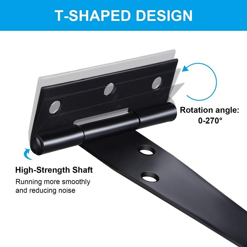 4 PCS 6 Inch Heavy Duty Door Hinges T-Strap Tee Shed Hinge Gate Hinges for Wooden Gates Hinges (Black)
