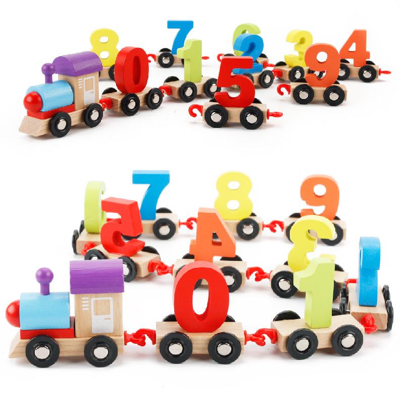 11 Pcs/set Children Toddlers Digital Small Wooden Train 0-9 Number Figures Railway Model Wood Kids Educational Toys: Default Title