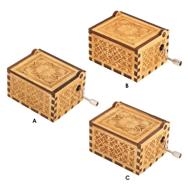 Antique Wood Music Box Hand Cranked Musical Case Home Retro Ornament Original Manual Crank Music Box Exquisite Appearance