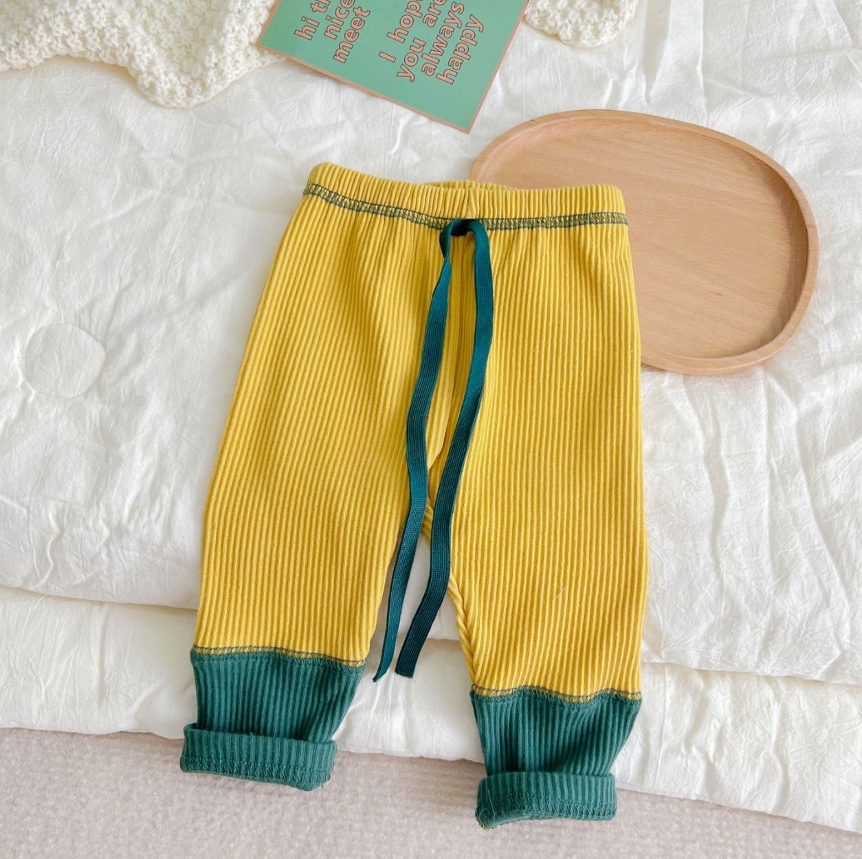 Spring New Baby Leggings Patchwork Color Kids Pants Boys Girls Cotton Ribbed Pants Casual Infant Trousers Children Harem Pants: yellow / 24M  90cm