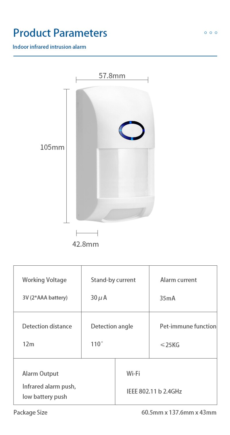 Tuya Smart WiFi Infrared Detectors Motion Sensor Alarm Compatible With Tuya APP Smart Life APP WiFi Infrared Detectors Sensor