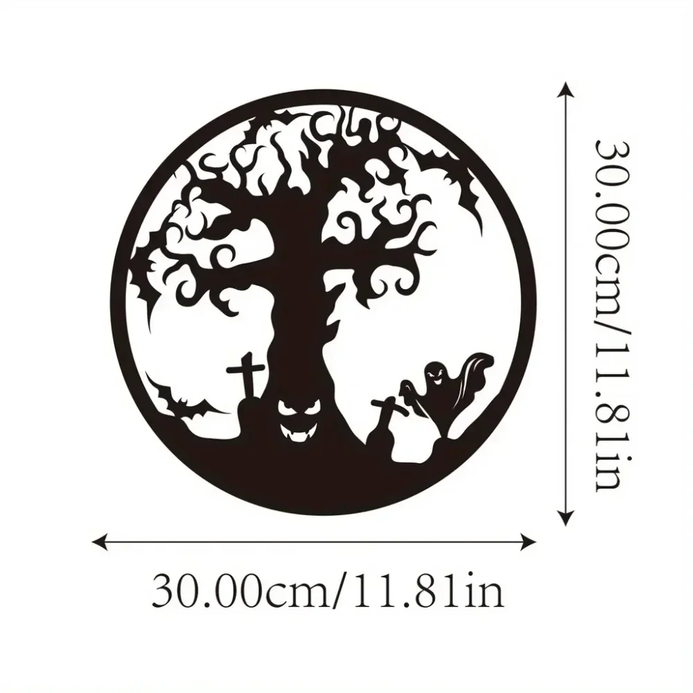 Eerie Metal Halloween Tree Wall Hanging Decor: Mysterious Black Iron Artwork for Home and Living Room Decoration
