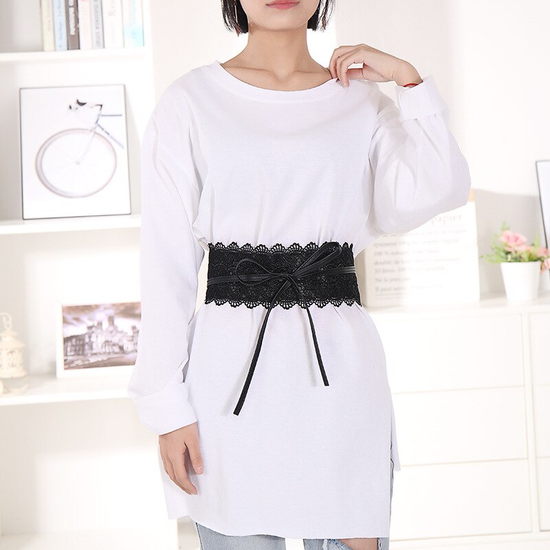 Zwart Wit Brede Corset Lace Riem Vrouwelijke Zelf Tie Tailleband Riemen Voor Vrouwen Trouwjurk Taille Band Accessoires