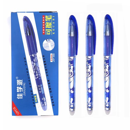 12 unidades/juego de bolígrafo borrable de lujo 0,5mm tinta azul y negra bolígrafo para la escuela material de escritura para estudiantes bolígrafos de papelería para exámenes: 12Pcs blue pen