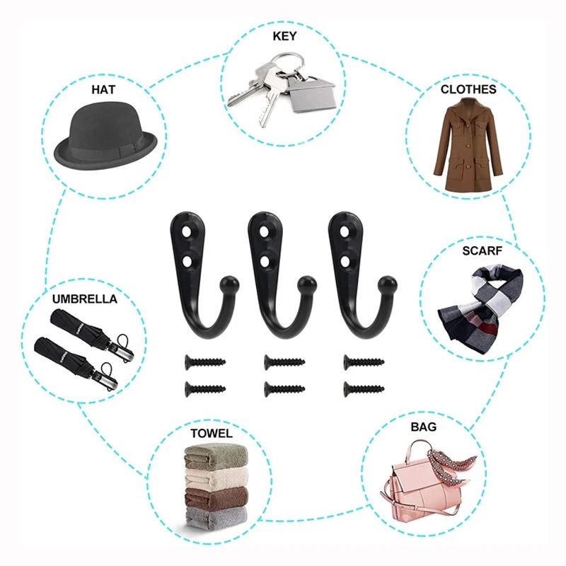 50/1einstellen Legierung Haken mit Schrauben für Mantel Handtuch Taschen Kappen Haken Zauberstab Hängen KleiderbüGel Küche Badezimmer lagerung Gestell Halfter