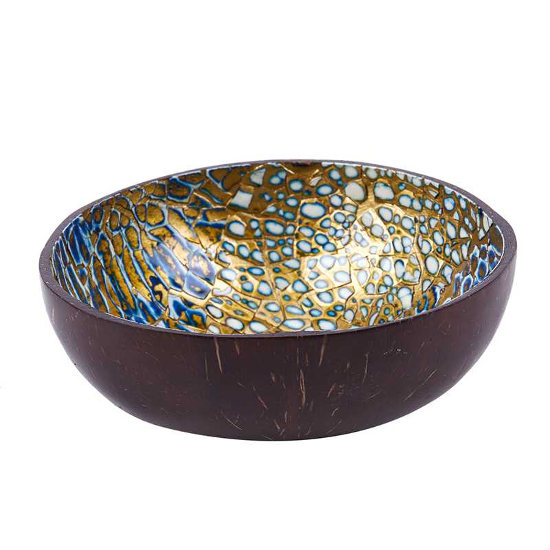 Platos de cáscara de coco Natural hechos a mano pintura decoración artesanal Vintage: Blue