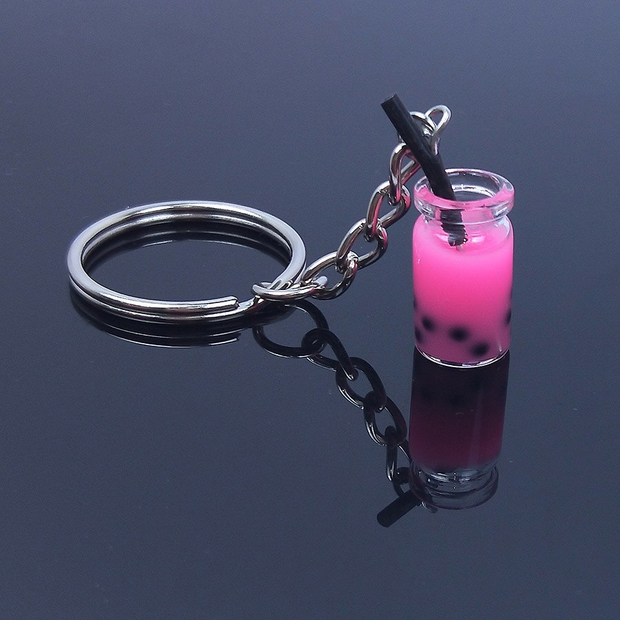 Acryl Leuke Sleutelhanger Parel Melk Thee Drinken Fles Wijn Glas Ijs Sleutelhanger Autosleutel Tas Hanger Koppels Vrouwen mannen Trinket: rose red