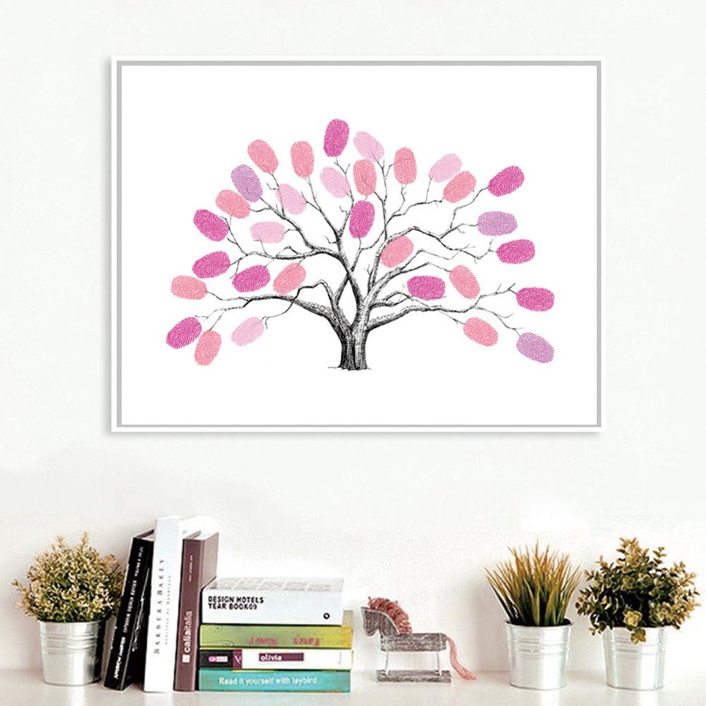 DIY Fingerprints Canvas Tree Decorative Home Scrawl Painting Wall Picture for Wedding Birthday Party Check in
