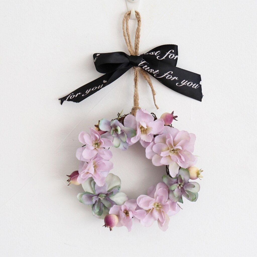 Mini Pink Hydrangea Flower Door Wreath Wall Hanging Spring Floral Home Decor