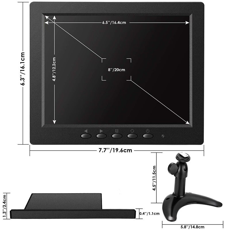 ZHIXIANDA H1208 8 pouces TFT LCD 1024x768 moniteur avec VGA HDMI AV BNC USB Sperkers pour caméra de sécurité CCTV PC