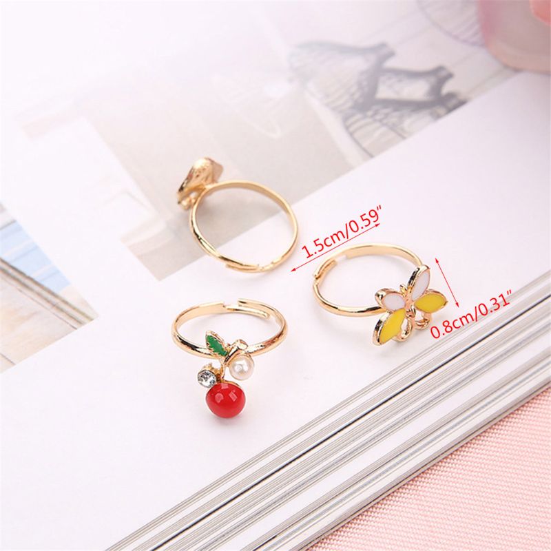 36 pcs Alloy Cartoon Rings With Bow tie box Colorful Lovely Adjustable Jewelry Party Favors Toys for Children Kids