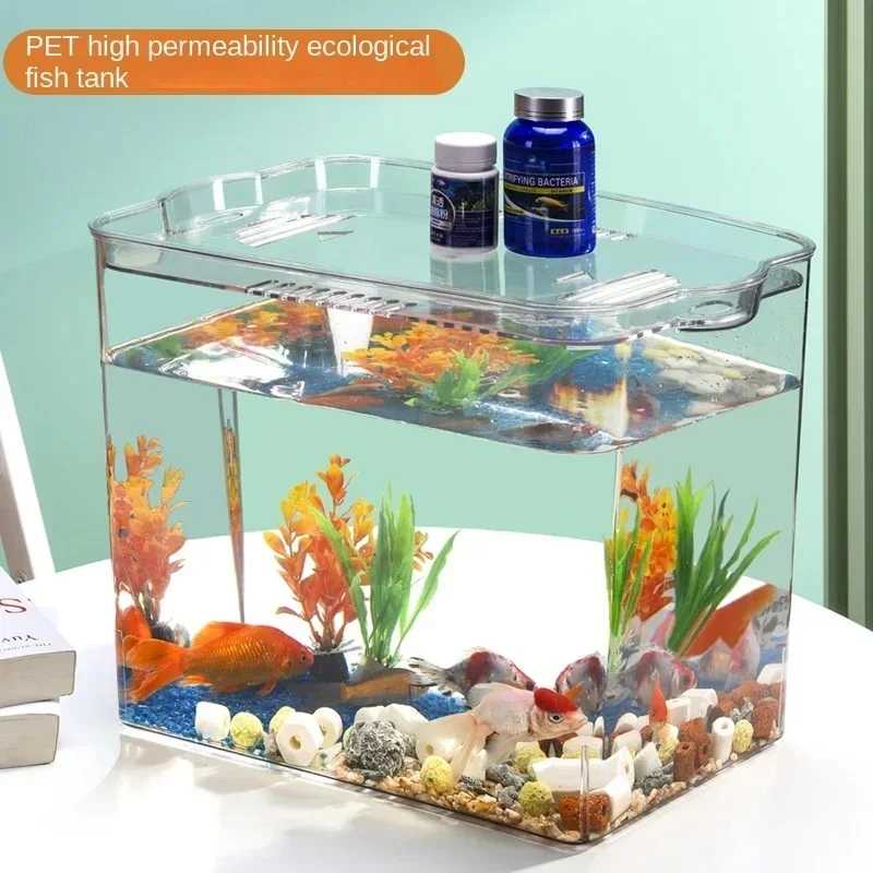 Transparant Vierkant Aquarium Plastic Goudvissen Tank Aquarium Betta Vis Kweekdoos Aquaria Tafeldecoratie