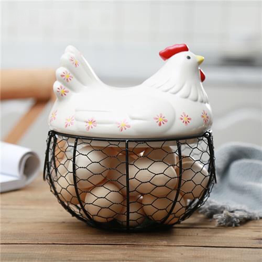 Egg Stand Ceramic Chicken Silk Egg Basket Fruit Basket Collection Ceramic Chicken Sprout Decoration Kitchen Storage: E