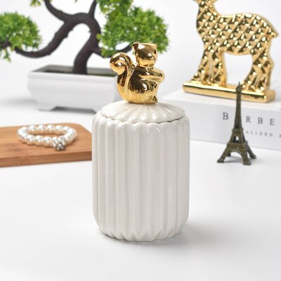 Nordic Storage Bottles Gold Plated Ceramic Cover Glass Jar Color Candy Snack Storage Tank Cartoon Animal Shape Home Decoration: B6