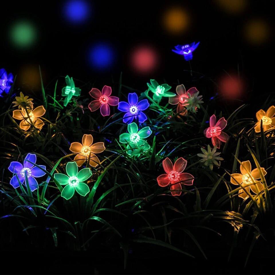 Solar String Lights 10m 100led Peach Flower Waterproof Outdoor Decoration Lighting Fariy Christmas Lights Wedding party Garden: Multi colour / 7M 50LEDS