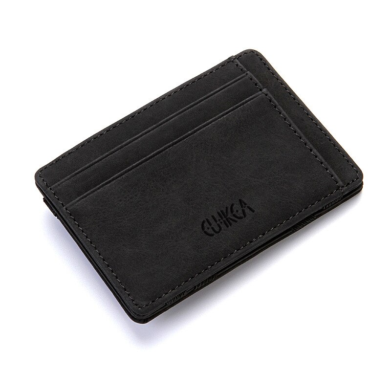 CUIKCA Coin Purse Black Mini PU Leather Men Credit Card Holder Magic Wallet: Black