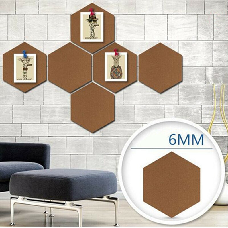 7Pcs Stickers Foto Achtergrond Kurk Boord Muur Bericht Kantoor Multifunctionele Zelfklevende Bulletin Thuis Hout Frame Hexagon